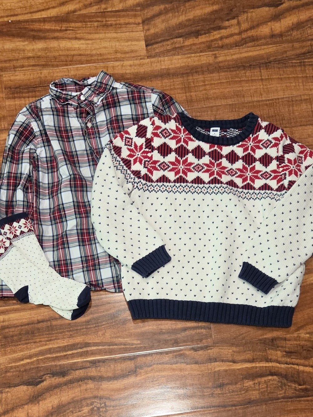 Janie and Jack EUC Boys 6 Fair Isle Pullover Sweater, Plaid Button Shirt & Socks